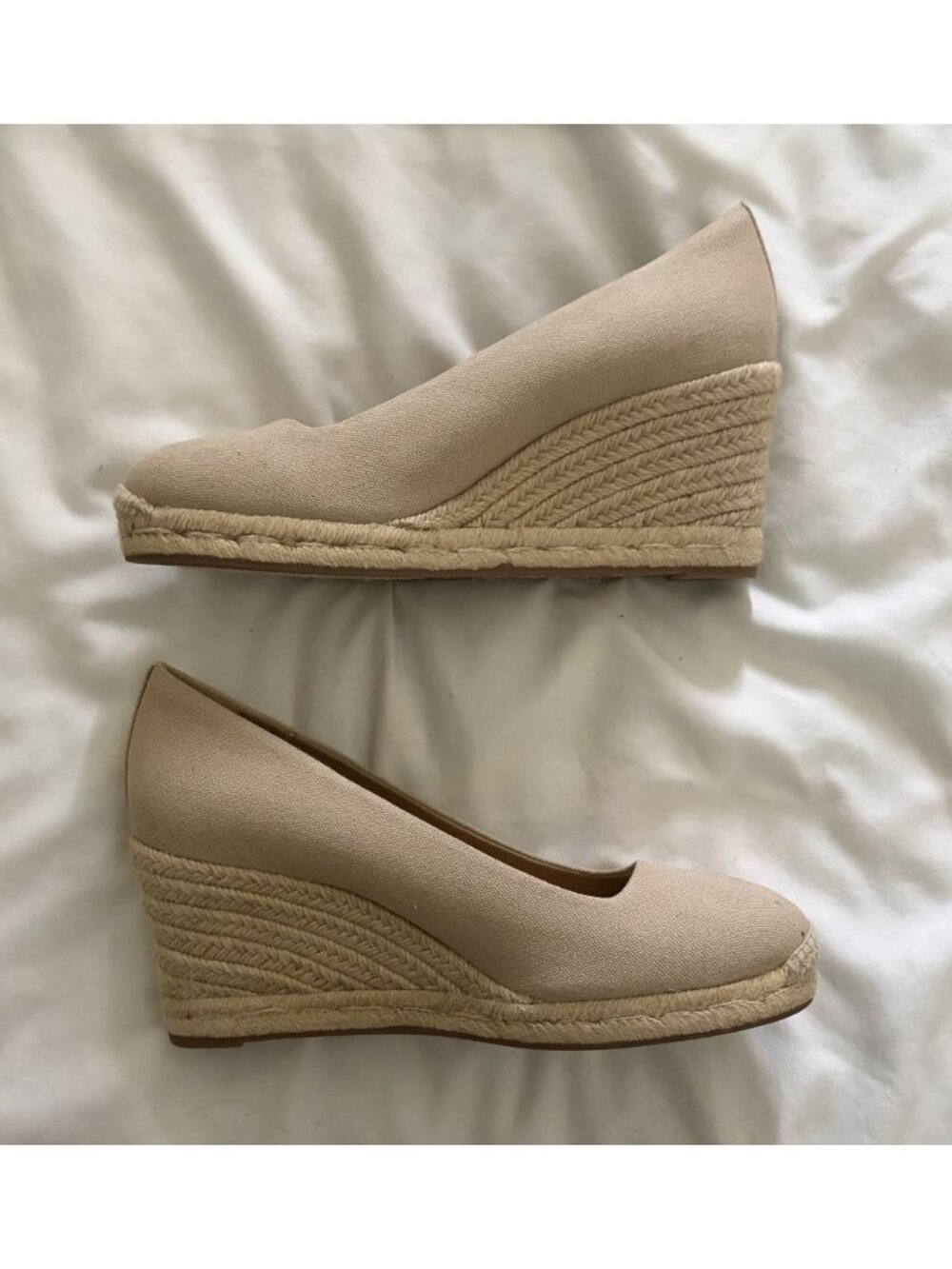 J Crew Espadrille Wedges Women’s Natural Beige Canvas Sandals Shoes Sz 7.5 NWOB - Picture 2 of 7